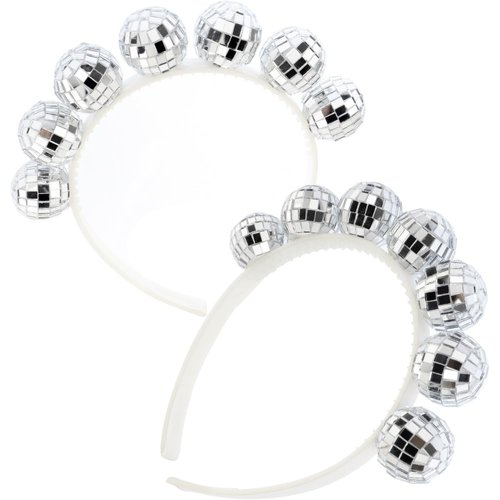 NODG 2 Pack 1970s Disco Ball Headband 70s Vintage Disco Costume Accessories Mirror Ball Silver Head Boppers 1970s Vintage Disco Ball Headpieces New Years Eve New Years Eve Hair Accessory