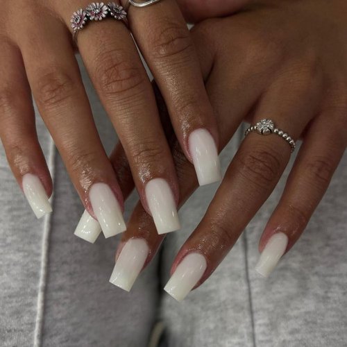 KQueenest Medium Long Press On Nails Coffin Nails Press Ons,Gloss All White Colored Long Fake Nails For Women Girls,Solid Thick Gel Square Tip Nails Acrylic False Nails Set,24 Pcs