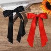 2PCS Silky Satin Hair Bows Hair Clip Black Red Hair Ribbon Ponytail Holder Accessories Slides Metal Clips Hair Bow for Women Girls Toddlers Teens Kids