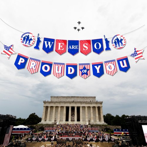 LanttAotte We Are So Proud of You Banner Army Party Decorations US Navy Military Welcome Home Decor Police Birthday/Retirement Party Banner Graduation Decorations Class of 2024