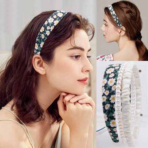 LAPOHI 6 Pieces Headbands for Women Cute Hair Hoop Non Slip, Fashion Peral Headband for Girls, Aesthetic Designs Flower Preppy Wide Thin Headbands Set