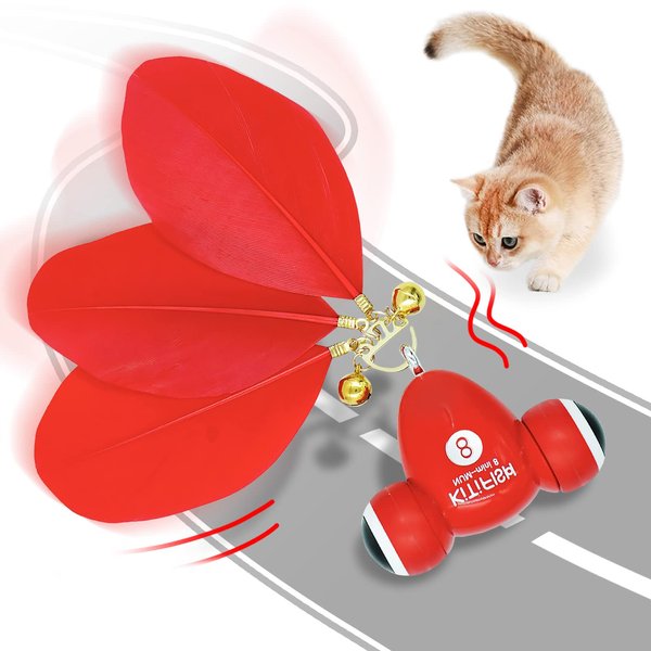 Rasolamo Automatic Cat Toy, Interactive Cat Toys for Indoor, Smart Cat Toys Feather with LED Lights & Bells, for Cat Toy USB Charging Play Moving Indoor