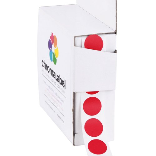 ChromaLabel 1/2 Inch Circle Sticker Labels, Easy to Write On Colored Dot Stickers, Permanent Sticky Dots - 1000 Color Coding Labels per Dispenser Box, Red Stickers