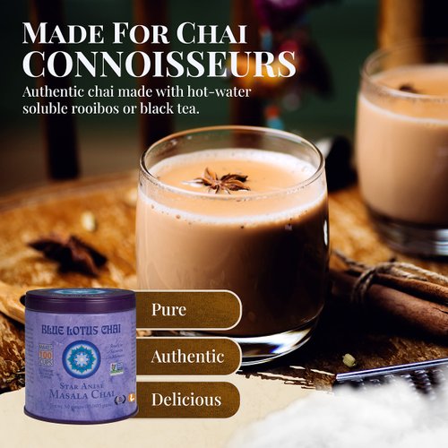 Blue Lotus Chai - Star Anise Masala Chai - Makes 100 Cups - 3 Ounce Masala Spiced Chai Powder with Organic Spices - Instant Indian Tea No Steeping - No Gluten