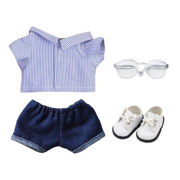 niannyyhouse Solid Color Plaid Striped Shirt Jeans Glasses Leather Shoes 10cm 15cm 20cm Plush Doll Clothes Soft Stuffed Plush Toy Dress Up Accessories (A10-15cm)