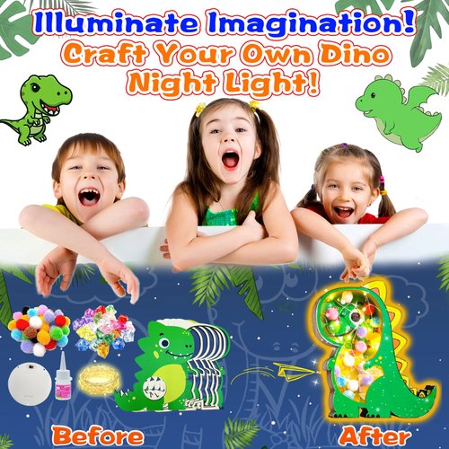 YOFUN DIY Wooden Dinosaur Night Lights, Dinosaur Toys for Kids, Dinosaur Craft Kit for Kids, Christmas, Birthday Gifts for Boys & Girls Age 5 6 7 8 9 10 Years Old