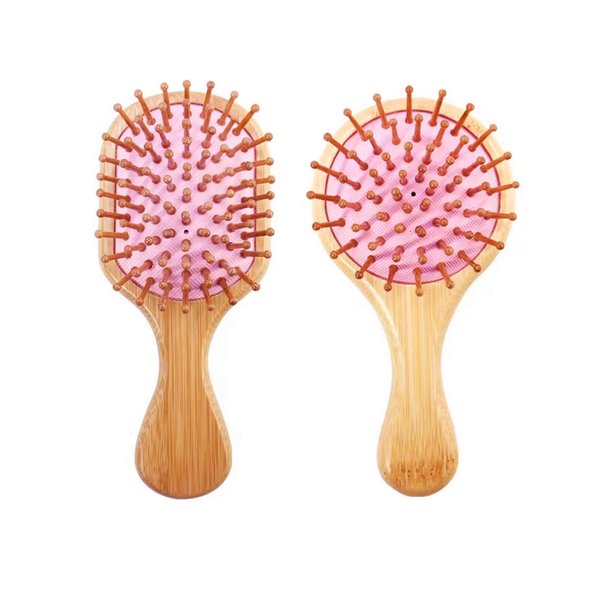 DakCik Mini Hair Brush, Natural Bamboo Air Cushion Kids Hairbrush, Travel Friendly Small Pocket Comb, Lovely Gift for Children, Girls, Ladies （2PCS） (pink)