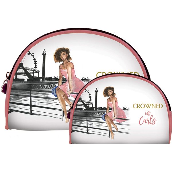 African American Expressions - Mothers Day Gifts for Mom, Set of 2 Makeup Bags, Crowned in Curls, 9 x 6.5/7.5 x 5 Inches, COS-17