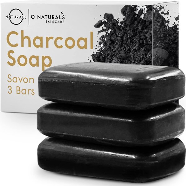 O Naturals 3 Pack Activated Charcoal Soap Black Bar Soap with Peppermint Oil Detoxifying Body Wash Soap Bar & Face Soap Vegan Men Soap with Shea Butter 100% Natural Soap for Men & Women Soap Bar, 4oz