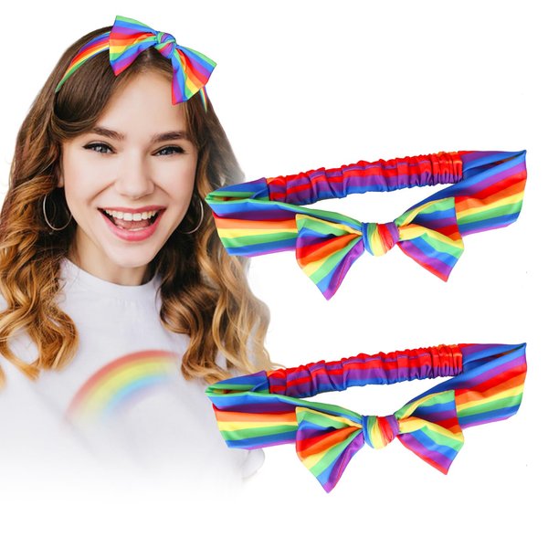 Geosoo Rainbow Headbands Rainbow Ribbon Hair Band Pride Day Detachable Bow Headwraps Milk Silk Rainbow Wide Head Band for Workout Sports Running Pride Parade Supplies Festival Gay Party