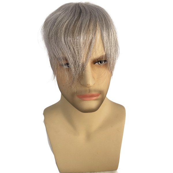 Voloria Bald Spot Hair Patch Toupee for Men 3.15x3.15inches Full PU Skin Base Cover-up Hair Patches Pieces Human Hair Topper Reaplcement Systems Hairpiece (1B Black Mixed 80% Grey Color)