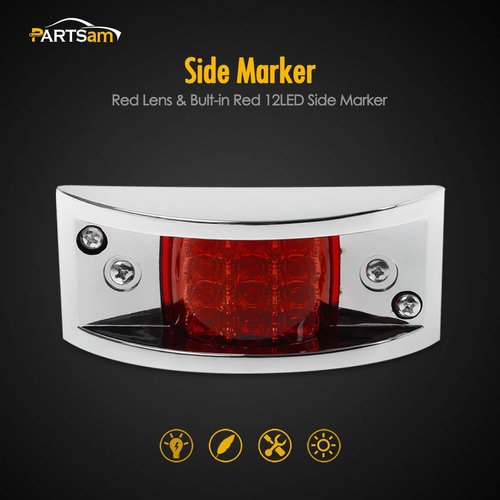 Partsam 4x Red Sealed Chrome Armored LED Trailer Clearance and Side Marker Light 12 LED