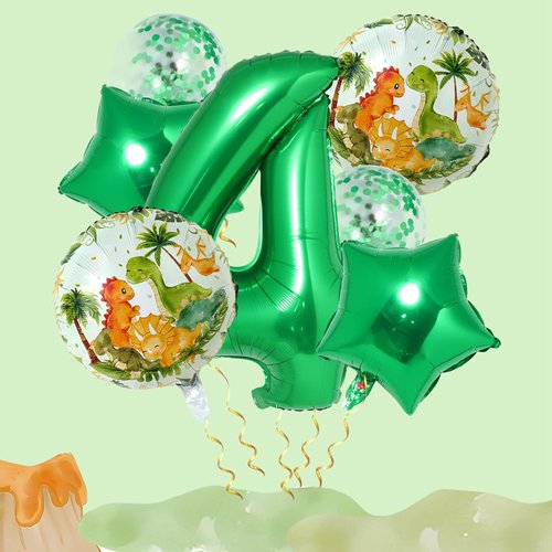 Dinosaur 4th Birthday Balloon Decorations for Boy-Green Number 4 Balloon for Kids Birthday Decorations,Dino Ranch Dinosaur Jurassic World Birthday Party Favors For Boy,Kids,4th Birthday Party Supplies