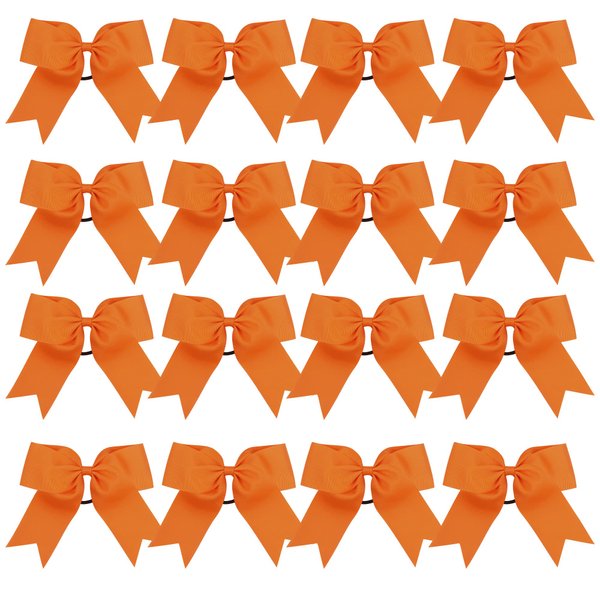 Cheer Bows 6 Inch Ponytail Holder Hair Tie 16 Pcs Hair Bow Cheerleader Bows Hair Tie (Orange)