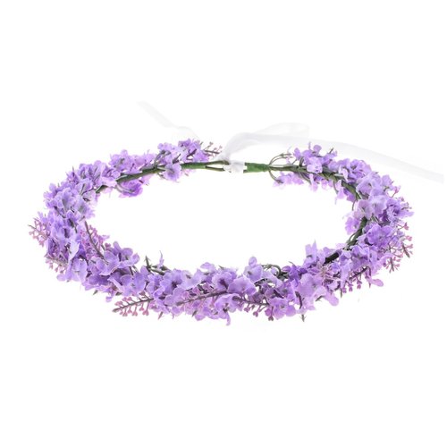 Accesyes Lavender Headband Bridal Woodland Garland Flower Hair Wreath Wedding Accessories BOHO Crown Beach Girls Headpiece (Purple)