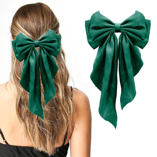 Big Bow Hair Clips Green Hair Bow Bow Hair for Women Long Ribbon Hair Pins Accessories for Party Hair Accessories Soft Hairpin for Women Girls,Barrettes Hair,Accessories christmas gifts(Green)