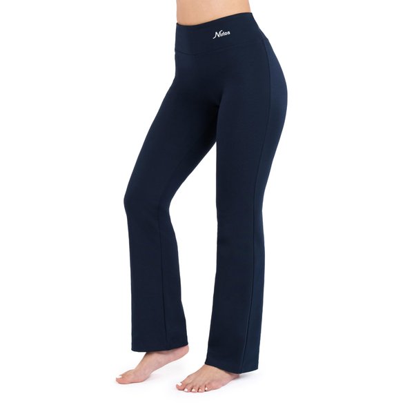 Nirlon Straight Leg Yoga Pants - Straight Leg Yoga Pants for Women Breathable Leggings for Women for Yoga Regular & Plus Size Pants for Women Yoga Work Pants for Women (M 34" Inseam, Navy Blue)