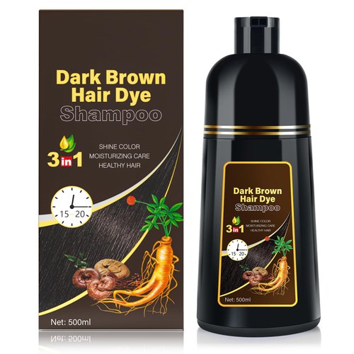 KINGMING Dark Brown 3 in 1 Hair Dye Shampoo for Gray Coverage, Herbal Ingredients for Men and Women, 500ml (Dark Brown)