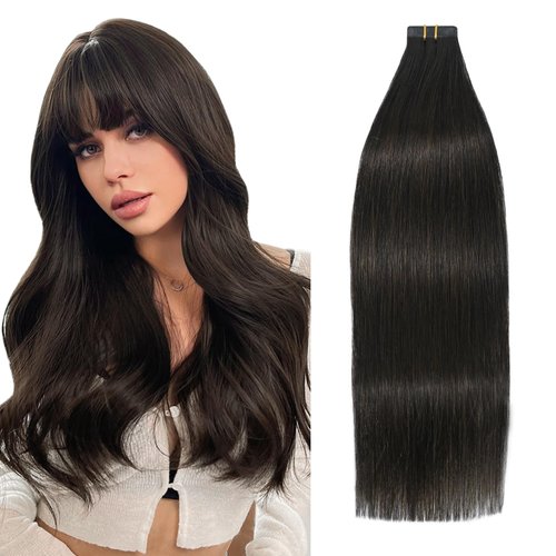 Tape in Dark Brown Hair Extensions, 100% Real Human Hair 18 Inch 40g Seamless Skin Weft Long Straight Highlight Silky Straight 20pcs.