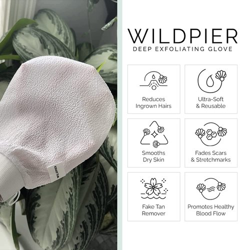 Wildpier Beauty Exfoliating Glove Mitt Body Scrub for Bath Shower Spa Hand Exfoliator Gloves, Dead Skin Cell Remover, Plant Based Deep Exfoliation Scrubber, White