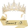 CIEHER Sweet 16 Birthday Sash & Dazzling Crown and Pearl Pin Set for Sweet 16 Birthday Decorations, Sweet 16 Tiara 16th Birthday Crown Sweet 16 Gifts for Girls Sweet 16 Birthday Party Decorations