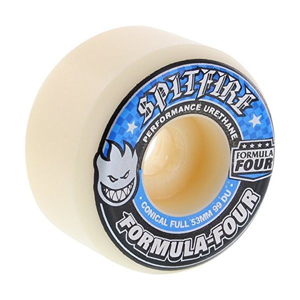 Spitfire Formula 4 99d Conical Full 53mm White W/Blue Skateboard Wheels (Set of 4)