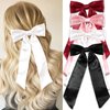 SAWINDA 4PCS Satin Hair Bows for Girls Bowknot Hair Barrette Ribbon Bows Ponytail Holder Accessories with Oversize Tail Wedding Prom Daily Outfits Hair Bow Accessories for Women (Black&Red&Pink&White)