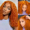 GOLFMAX 12 Inch Water Wave Bob Wig Human Hair Ginger Lace Front Wigs Human Hair Deep Wave Curly Short Bob Wig 13x4 Lace Frontal Glueless Wigs Human Hair With Elastic Band