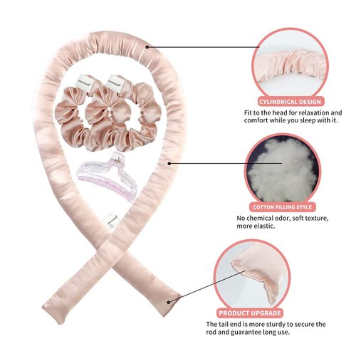 Heatless Curling Rod Satin Heatless Hair Curler Heatless Curls Heatless Curler No Heat Curls Heatless Hair Curler Overnight Curls Satin Heatless Curling Set Heatless Headband Curler Pink