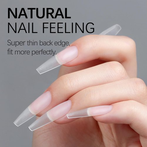 240 Pcs Long Coffin Nails Tips Matte Full Cover Soft Gel Nail Tips Pre-shaped Gelly Tips Acrylic Clear Fake Press On Nail Tips for Nail Extension Manicure Design 12 Sizes