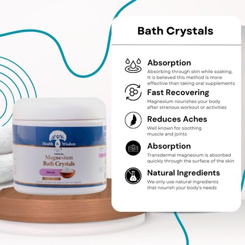 Health and Wisdom Magnesium Bath Crystals - Magnesium Flakes for Bath, Magnesium Chloride Flakes, Magnesium Bath Flakes, Magnesium Bath Soak, Magnesium Soak, Magnesium Chloride Bath Flakes - 12 Ounces