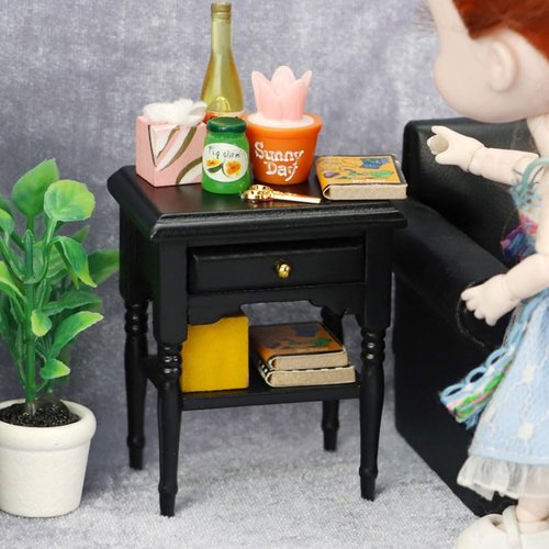 ibasenice Dollhouse Mini Bedside Table - 2 PCS Christmas Dollhouse Closet Tiny Home Dollhouse Accessories Sleeping Cabinet Vintage Micro Scene Wooden Crafts Furniture