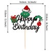 1 PCS Green Monster Happy Birthday Cake Topper Assembled Glitter Santa Hat Green Christmas Gifts Christmas Cake Pick for Merry Christmas Theme Baby Shower Kids Birthday Party Decorations Supplies