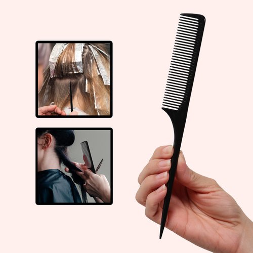 Allegro Combs Rat Tail And Three Row Combs For Women Parting Hairstylist Wide Tooth Comb Detangling Hair Styling Apply Product In Curly Hair Made In The USA 2 Pcs. (Black)