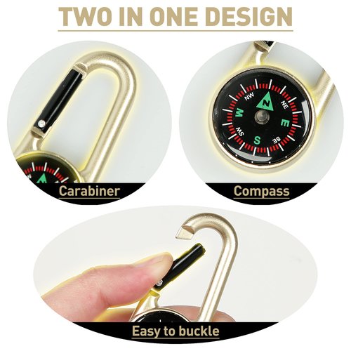 PROLOSO Carabiner Compass Outdoor Adventure Tools Party Favors for Kids Keychain Belt Clips Liquid Filled Ball School Prizes 10 Pack