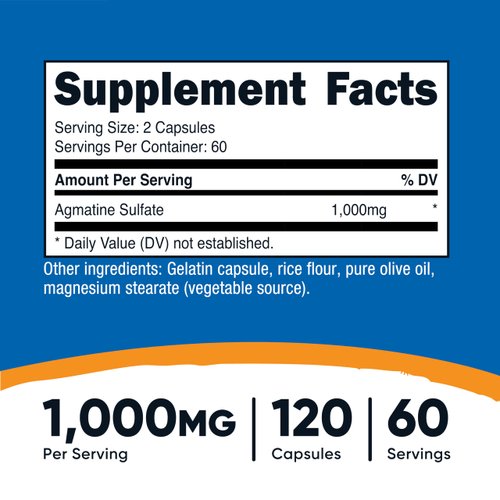 Nutricost Agmatine Sulfate 1000mg, 120 Capsules - Gluten Free, Non GMO, 500mg Per Capsule