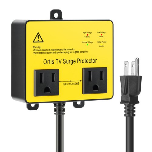TV Surge Protector, Ortis Double Outlet Voltage Protector for Home Appliances Washer Refrigerator with Time Delay, Protects Against Brownout, Spike, Instant Surge All Voltage Abnormalities