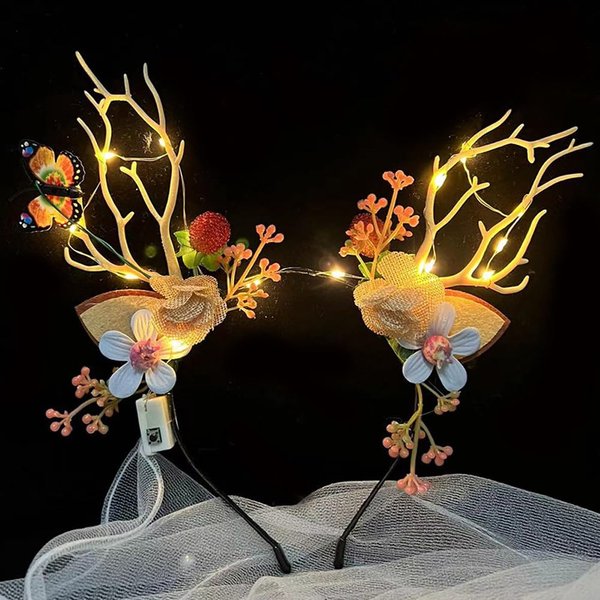 GASTAT Christmas Headband Antler Hair Bands Glitter Hair Accessories Reindeer Hairwear for Christmas Party Decorations Glowing Hair Band with LED Light Winter Holiday Art Supply(Warming Light)