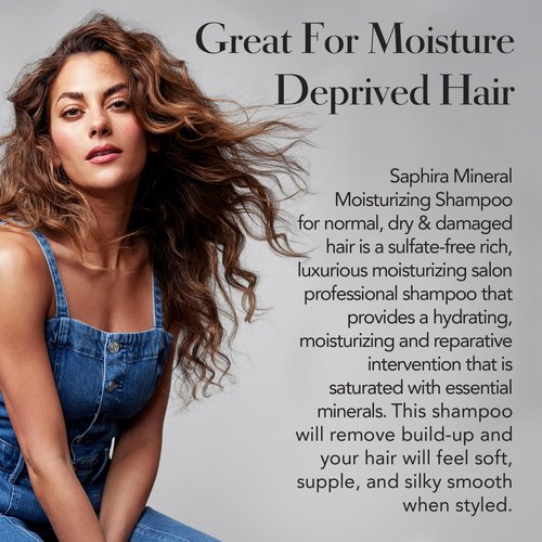 Saphira Mineral Moisturizing Shampoo, Hydration and Shine for Dry, Damaged, Permed or Chemically Treated Hair and Scalp, Sulfate-Free, Paraben-Free, Vegan, Prevents Frizz and Split Ends, 8.5 Ounce