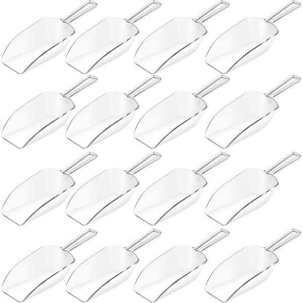 Hestya Multi-purpose Plastic Clear Kitchen Scoops, Ice Scoop for Weddings, Candy Dessert Buffet, Protein Powders, Ice Cream, Coffee, Tea (4.3 Inches, 16 Pieces)