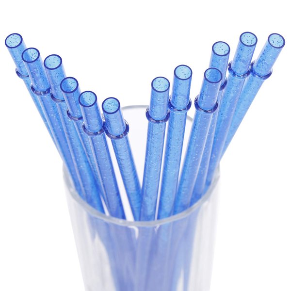 Dakoufish BPA-Free 12 Piece 11 Inch Reusable Clear Plastic Glitter Sparkle Drinking Straw Plus one Cleaning Brush (Blue,11inch)