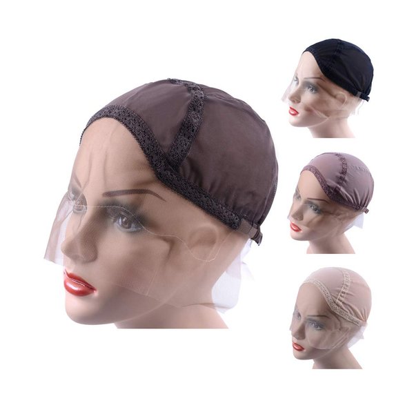 YANTAISIYU Lace Front Wig Cap for Making Wigs with Adjustable Strap Glueless Weaving Cap Wig Caps Swiss Lace Hairnet (Dark Brown M 22inch)