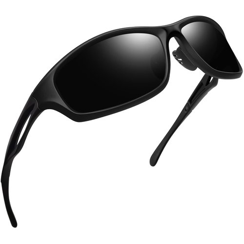 Joopin Trendy Sports Sunglasses Polarized UV400, Classic Matte Black Wrap Around Shades for Men Women, Big Military Sun Glasses Shady Rays