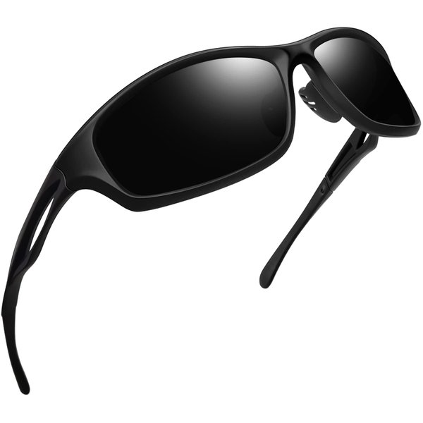 Joopin Trendy Sports Sunglasses Polarized UV400, Classic Matte Black Wrap Around Shades for Men Women, Big Military Sun Glasses Shady Rays