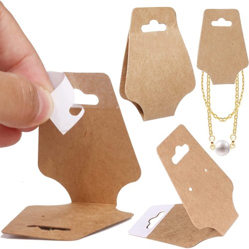200 PCS Necklace Display Cards Self Adhesive - Jewelry Adhesive Kraft Paper Cards Necklaces, Keychains, Bracelet Display Cards, Jewelry Display Cards for Necklaces (Cowhide)