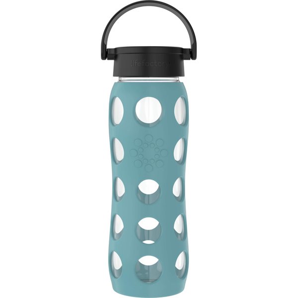 Lifefactory 22-Ounce Glass Water Bottle with Classic Cap and Protective Silicone Sleeve, Aqua Teal