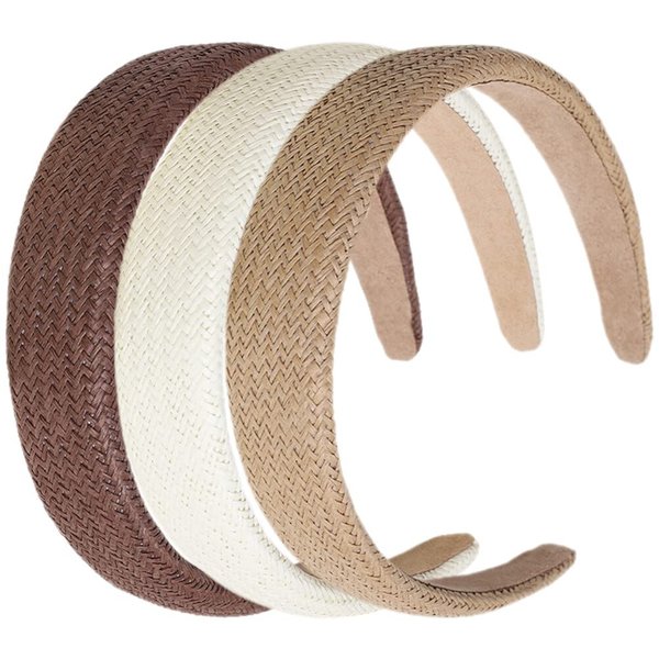 minkissy Straw Headband for Women 3Pcs wide headbands Rattan Boho Headband Non Slip Braided Raffia Headband for Summer Beach Autumn Hairband Hair Accessories for Girls