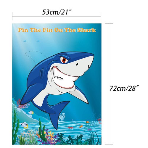 FEPITO Pin The Fin on The Shark Game with 24 Pcs Fins for Shark Birthday Party Decoration, Party Supplies