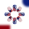 4th of July Press on Nails Short Square, Independence Day Fake Nails with American Flag Designs French Tip Glue on Nails Star Glitter False Nails Press ons Red Bule White Stick on Nails for Women