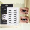 Biounce Wispy Natural Faux Mink Cat Eye False Eyelashes 3D Vegan 7 Pairs Full Strip Clear Band (BO22-3), Black